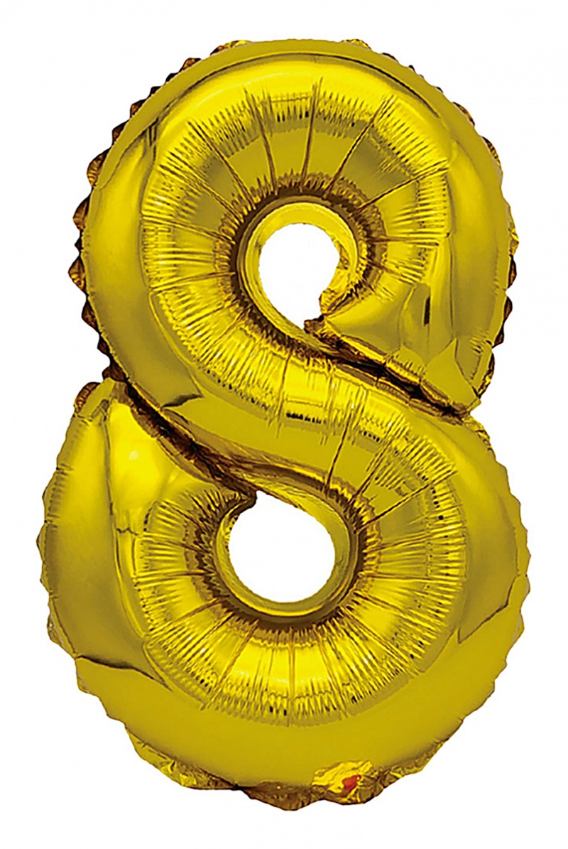 Balon foliowy PARTY GO, cyfra 8, 80cm, złoty, Okolicznościowe, Gadżety