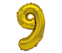 Balon foliowy PARTY GO, cyfra 9, 80cm, złoty, Okolicznościowe, Gadżety