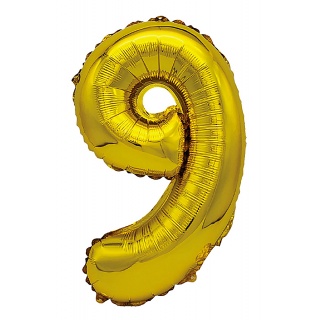Balon foliowy PARTY GO, cyfra 9, 80cm, złoty, Okolicznościowe, Gadżety