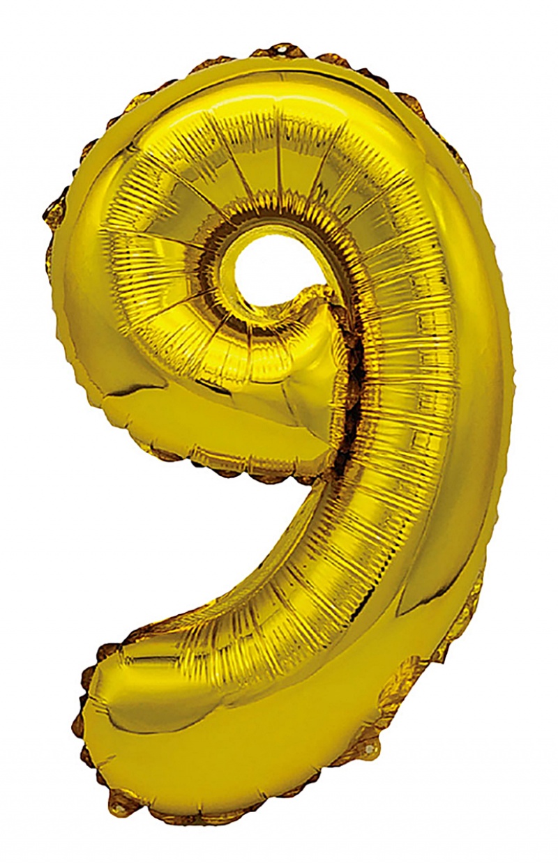 Balon foliowy PARTY GO, cyfra 9, 80cm, złoty, Okolicznościowe, Gadżety