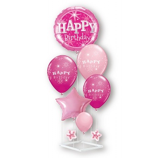 Zetaw balon&oacute;w PARTY GO Happy Birthday, 90cm, 6 szt., r&oacute;żowe, Okolicznościowe, Gadżety