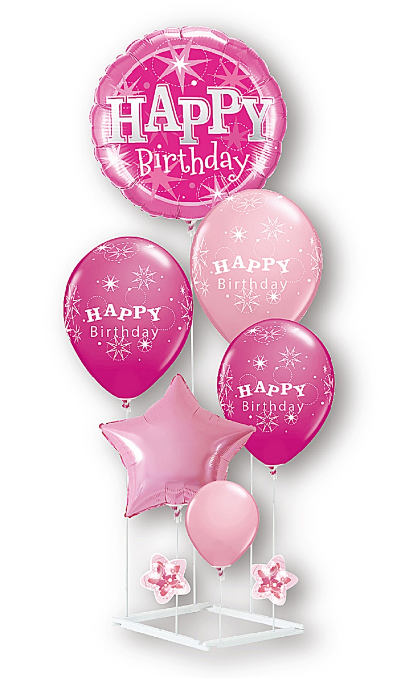 Zetaw balon&oacute;w PARTY GO Happy Birthday, 90cm, 6 szt., r&oacute;żowe, Okolicznościowe, Gadżety