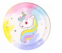 Talerz papierowy PARTY GO Unicorn, 18cm, 8 szt., mix kolor&oacute;w, Okolicznościowe, Gadżety