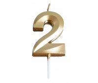 Świeczka PARTY GO, cyfra 2, 4,8cm, złota, Okolicznościowe, Gadżety