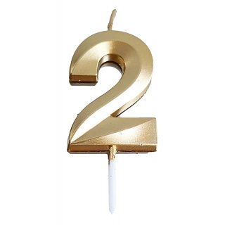 Świeczka PARTY GO, cyfra 2, 4,8cm, złota, Okolicznościowe, Gadżety