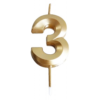 Świeczka PARTY GO, cyfra 3, 4,8cm, złota, Okolicznościowe, Gadżety