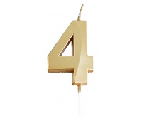 Świeczka PARTY GO, cyfra 4, 4,8cm, złota, Okolicznościowe, Gadżety