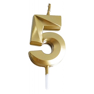 Świeczka PARTY GO, cyfra 5, 4,8cm, złota, Okolicznościowe, Gadżety