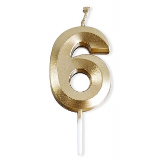 Świeczka PARTY GO, cyfra 6, 4,8cm, złota, Okolicznościowe, Gadżety