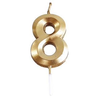 Świeczka PARTY GO, cyfra 8, 4,8cm, złota, Okolicznościowe, Gadżety