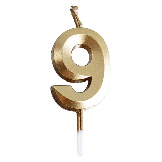 Świeczka PARTY GO, cyfra 9, 4,8cm, złota, Okolicznościowe, Gadżety