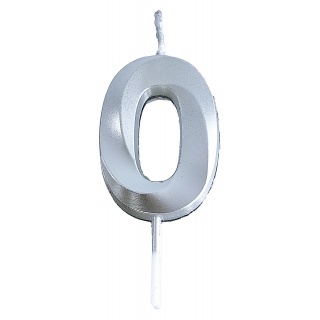 Świeczka PARTY GO, cyfra 0, 4,8cm, srebrna, Okolicznościowe, Gadżety