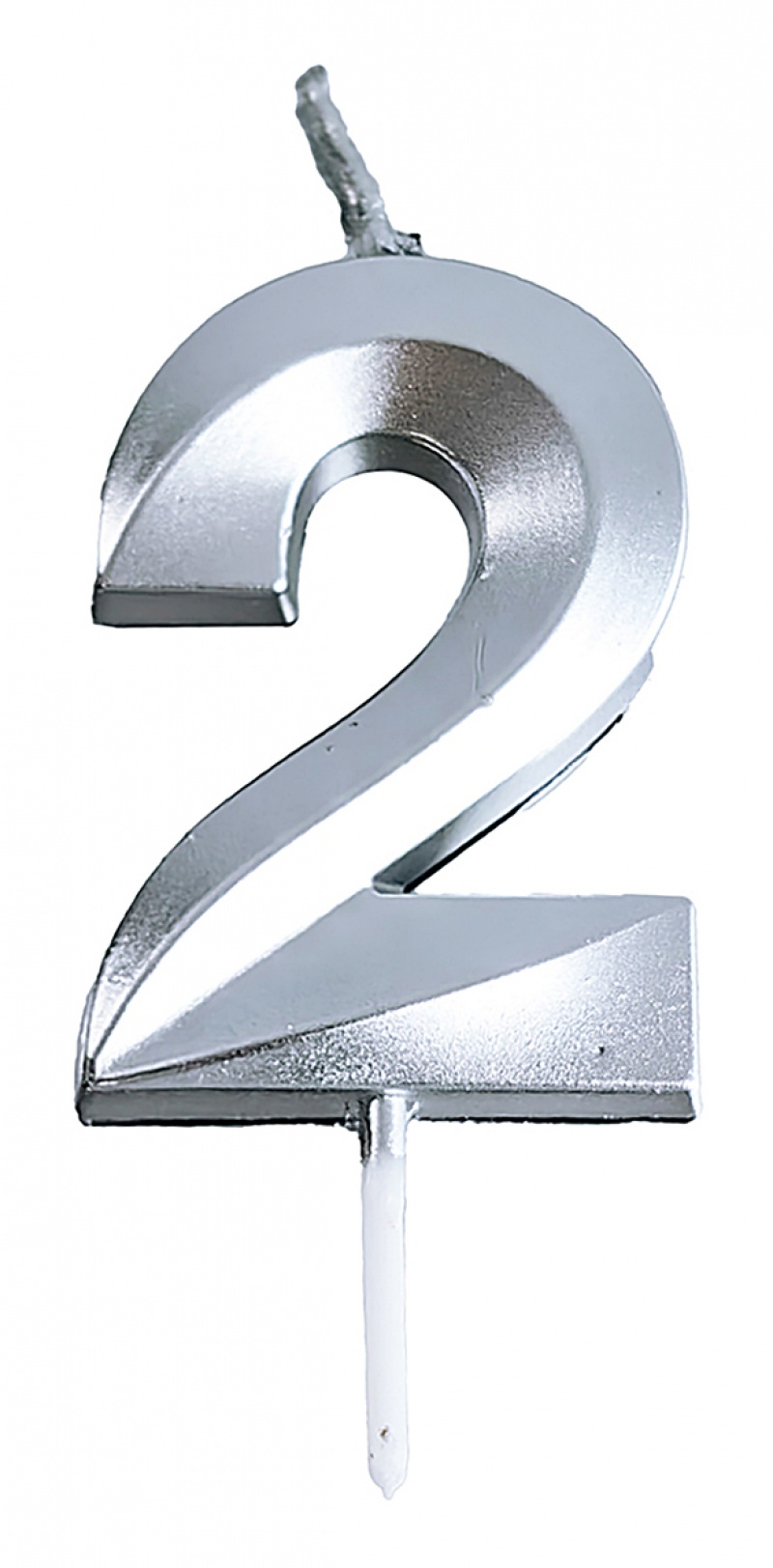 Świeczka PARTY GO, cyfra 2, 4,8cm, srebrna, Okolicznościowe, Gadżety