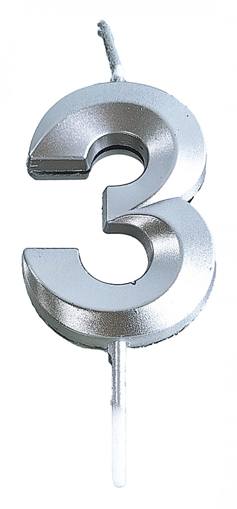 Świeczka PARTY GO, cyfra 3, 4,8cm, srebrna, Okolicznościowe, Gadżety