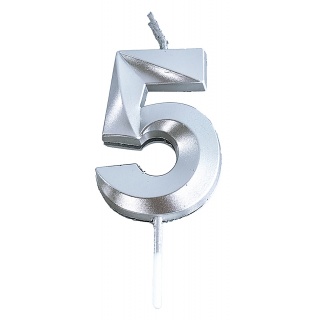 Świeczka PARTY GO, cyfra 5, 4,8cm, srebrna, Okolicznościowe, Gadżety