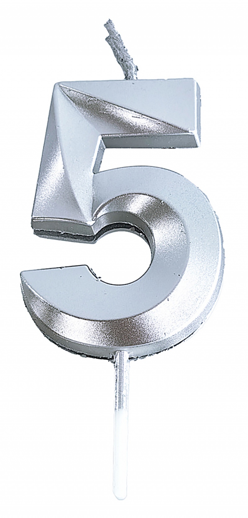Świeczka PARTY GO, cyfra 5, 4,8cm, srebrna, Okolicznościowe, Gadżety