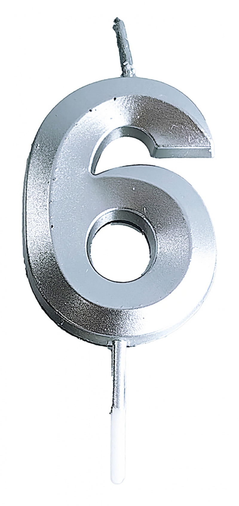 Świeczka PARTY GO, cyfra 6, 4,8cm, srebrna, Okolicznościowe, Gadżety