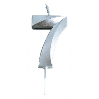 Świeczka PARTY GO, cyfra 7, 4,8cm, srebrna, Okolicznościowe, Gadżety