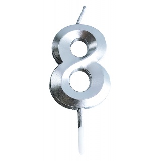 Świeczka PARTY GO, cyfra 8, 4,8cm, srebrna, Okolicznościowe, Gadżety