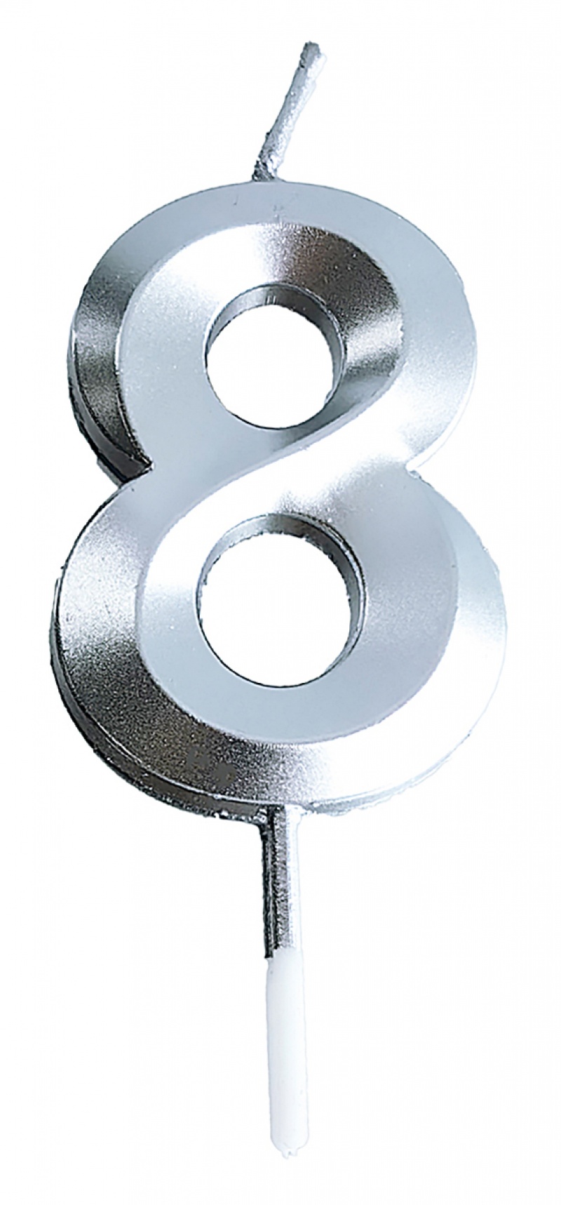 Świeczka PARTY GO, cyfra 8, 4,8cm, srebrna, Okolicznościowe, Gadżety
