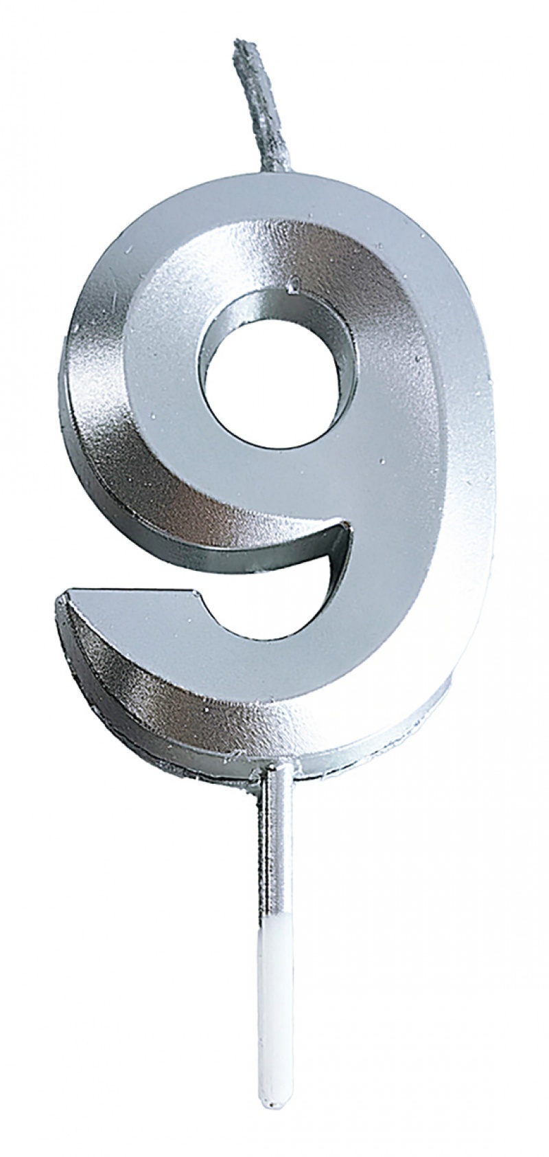 Świeczka PARTY GO, cyfra 9, 4,8cm, srebrna, Okolicznościowe, Gadżety