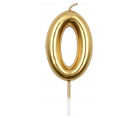 Świeczka PARTY GO, cyfra 0, 6cm, złota, Okolicznościowe, Gadżety