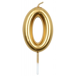 Świeczka PARTY GO, cyfra 0, 6cm, złota, Okolicznościowe, Gadżety