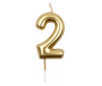 Świeczka PARTY GO, cyfra 2, 6cm, złota, Okolicznościowe, Gadżety