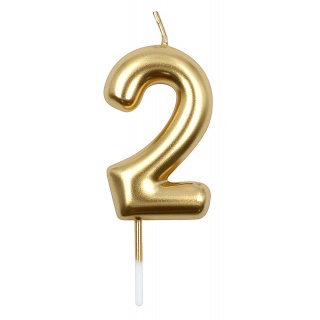 Świeczka PARTY GO, cyfra 2, 6cm, złota, Okolicznościowe, Gadżety