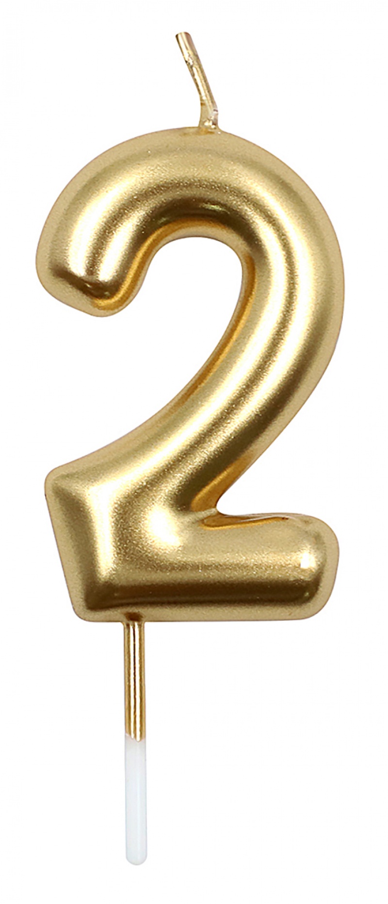 Świeczka PARTY GO, cyfra 2, 6cm, złota, Okolicznościowe, Gadżety