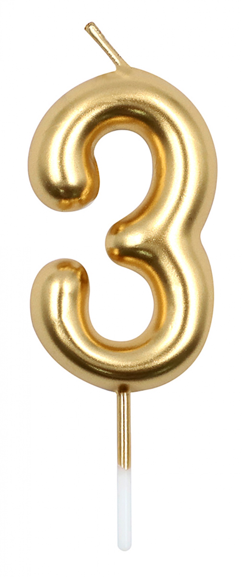 Świeczka PARTY GO, cyfra 3, 6cm, złota, Okolicznościowe, Gadżety