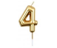 Świeczka PARTY GO, cyfra 4, 6cm, złota, Okolicznościowe, Gadżety