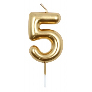 Świeczka PARTY GO, cyfra 5, 6cm, złota, Okolicznościowe, Gadżety