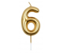 Świeczka PARTY GO, cyfra 6, 6cm, złota, Okolicznościowe, Gadżety