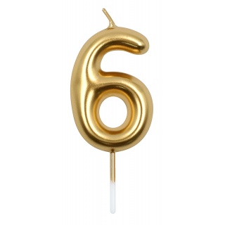 Świeczka PARTY GO, cyfra 6, 6cm, złota, Okolicznościowe, Gadżety