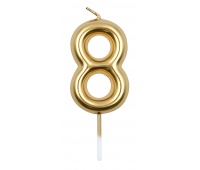 Świeczka PARTY GO, cyfra 8, 6cm, złota, Okolicznościowe, Gadżety