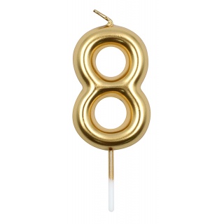 Świeczka PARTY GO, cyfra 8, 6cm, złota, Okolicznościowe, Gadżety