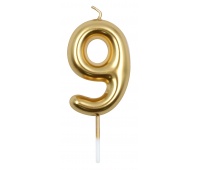 Świeczka PARTY GO, cyfra 9, 6cm, złota, Okolicznościowe, Gadżety