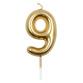 Świeczka PARTY GO, cyfra 9, 6cm, złota, Okolicznościowe, Gadżety