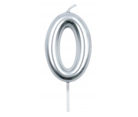 Świeczka PARTY GO, cyfra 0, 6cm, srebrna, Okolicznościowe, Gadżety