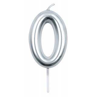 Świeczka PARTY GO, cyfra 0, 6cm, srebrna, Okolicznościowe, Gadżety