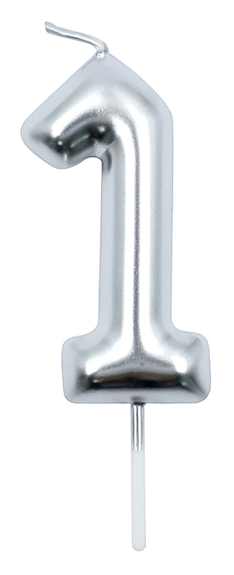 Świeczka PARTY GO, cyfra 1, 6cm, srebrna, Okolicznościowe, Gadżety