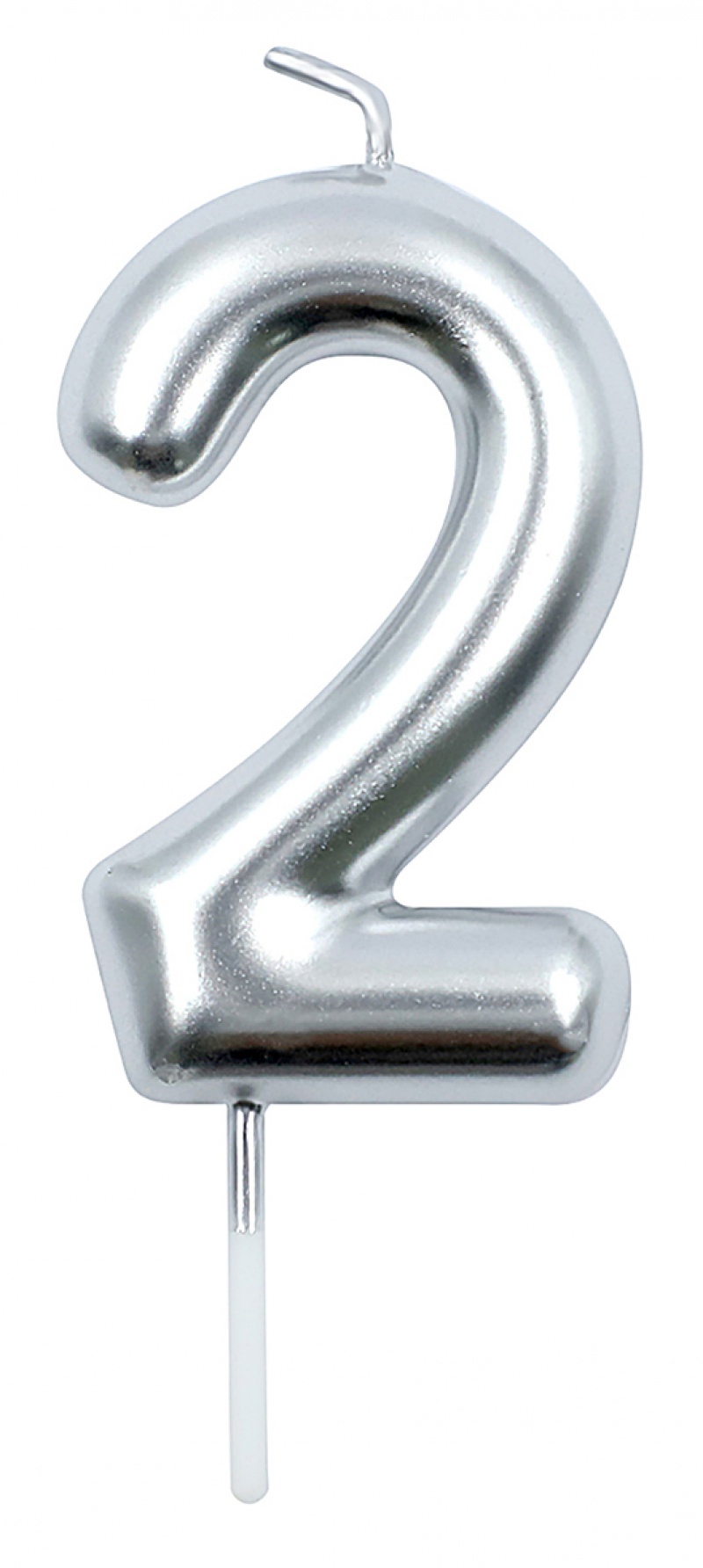 Świeczka PARTY GO, cyfra 2, 6cm, srebrna, Okolicznościowe, Gadżety