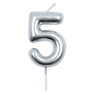 Świeczka PARTY GO, cyfra 5, 6cm, srebrna, Okolicznościowe, Gadżety