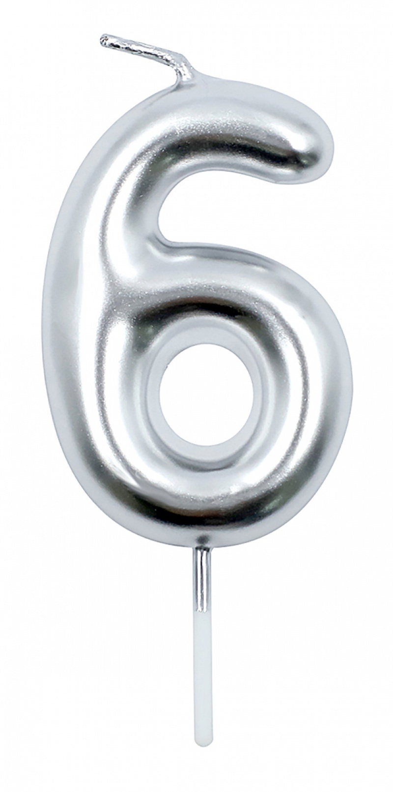 Świeczka PARTY GO, cyfra 6, 6cm, srebrna, Okolicznościowe, Gadżety
