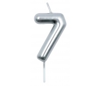 Świeczka PARTY GO, cyfra 7, 6cm, srebrna, Okolicznościowe, Gadżety