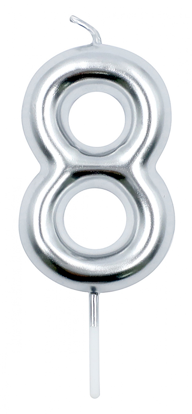 Świeczka PARTY GO, cyfra 8, 6cm, srebrna, Okolicznościowe, Gadżety