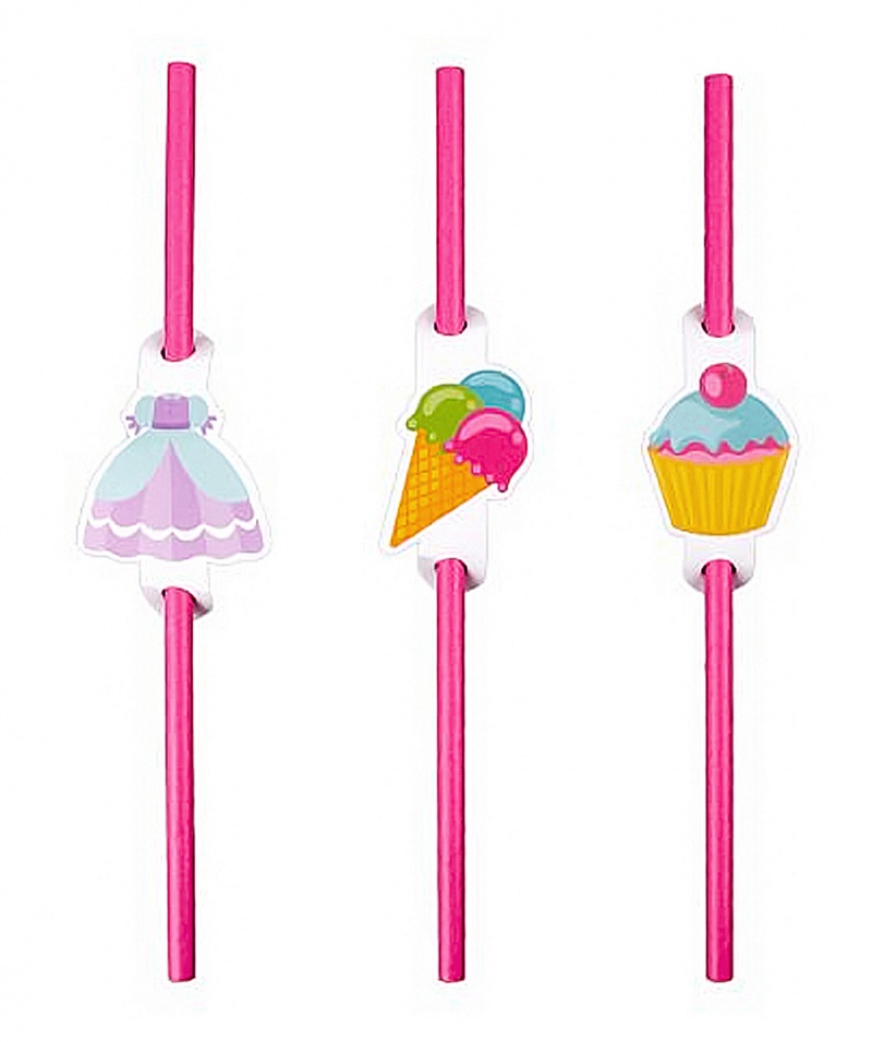 Słomki PARTY GO, 20cm, 6 szt., r&oacute;żowe, Okolicznościowe, Gadżety