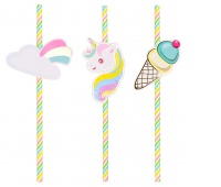 Słomki PARTY GO Unicorn, 19,5cm, 6 szt., r&oacute;żowe, Okolicznościowe, Gadżety