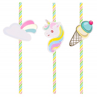 Słomki PARTY GO Unicorn, 19,5cm, 6 szt., r&oacute;żowe, Okolicznościowe, Gadżety